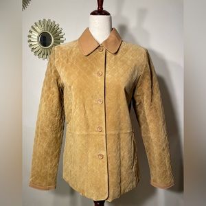 BAGATELLE QUILTED SUEDE BUTTON FRONT JACKET LEATHER COLLAR & WRIST TRIM..Size/10